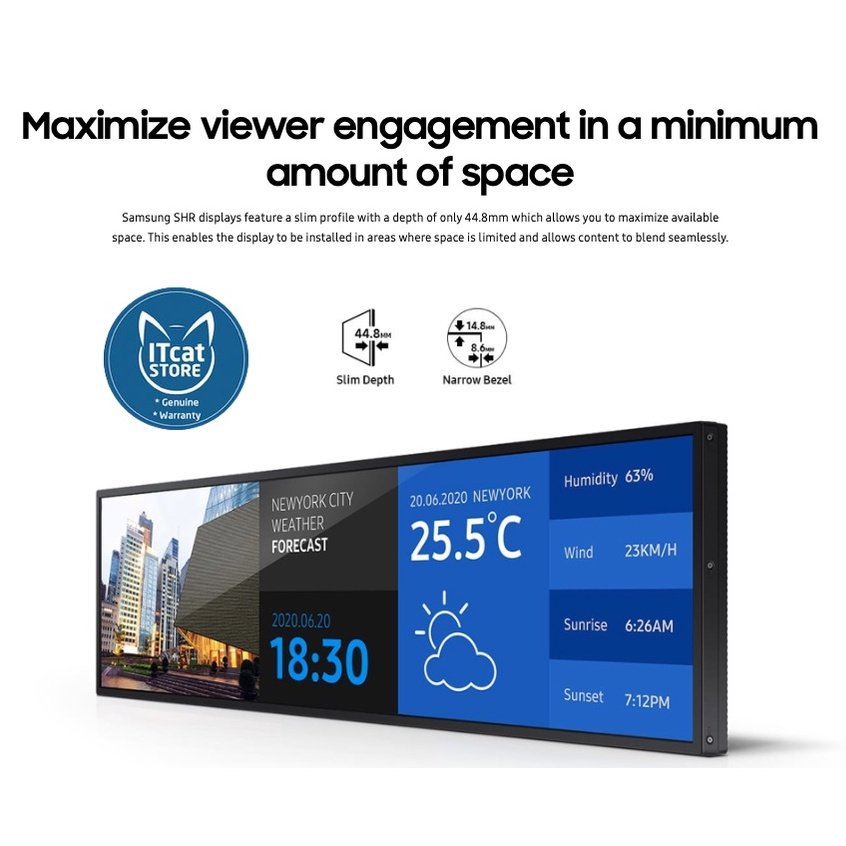🗣NEW SAMSUNG 37’ STRETCHED WIDESCREEN 16:4.5 SIGNAGE 24/7 with WiFI and DAISY CHAIN for MULTIPLE DISPLAYS- 3 YW ( SH37R)